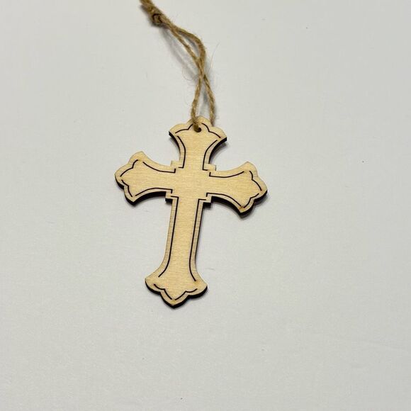 Unfinished Wooden Laser Cut Cross Ornament with String Christmas Tree Craft - Picture 3 of 4